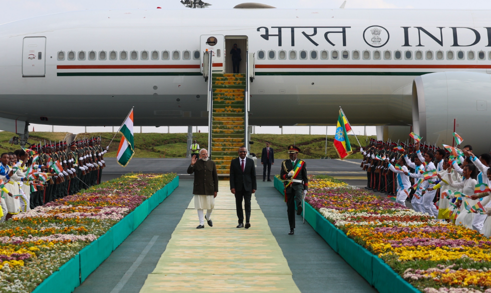 Prime Minister Narendra Modi arriving in Addis Ababa during Narendra Modi Ethiopia Visit