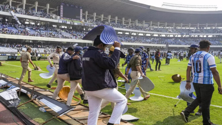 Messi Kolkata chaos at Salt Lake Stadium as angry fans throw bottles and rip seats after his brief GOAT Tour appearance