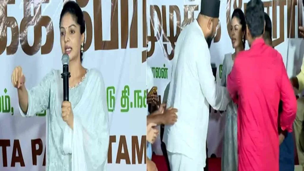 Sanam Shetty speaking at Chennai NEET protest venue