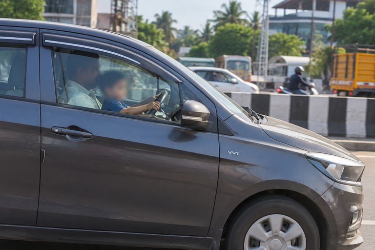 child drives car on busy highway in thiruvananthapuram, road safety concerns rise